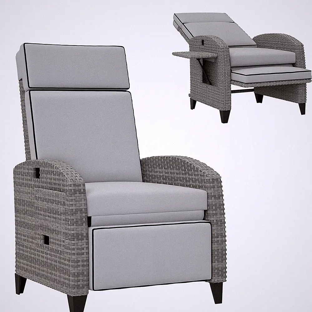 Outsunny Outdoor Recliner Chair with Adjustable Backrest, Cushion, Blue