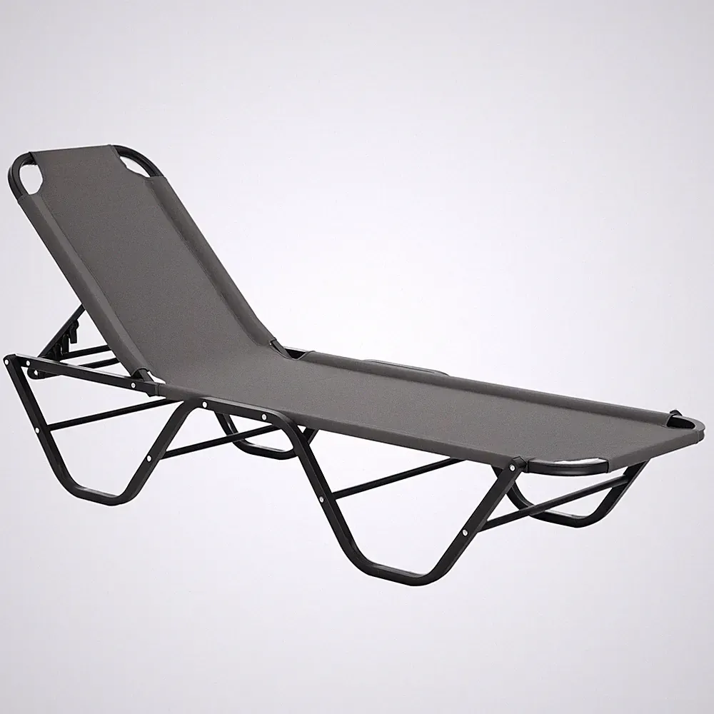 Outsunny Sun Lounger Relaxer Recliner with 5-Position Adjustable Backrest Grey