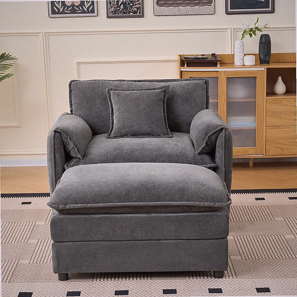 Oversized 57.48" Recliner Chair Upholstered Lounge Chair with Movable Ottoman
