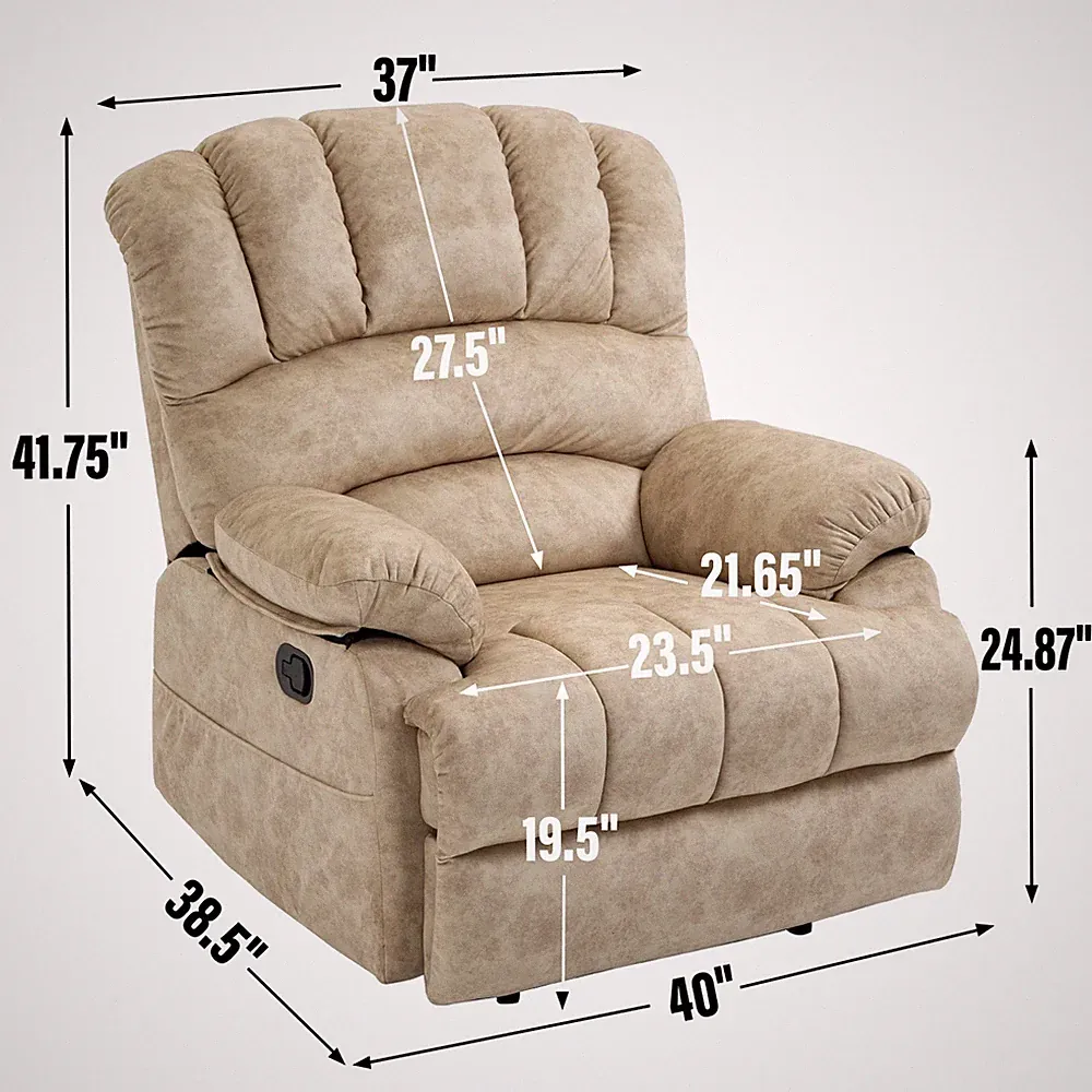 Oversized Cushion Large Grand Manual Recliner Chair for Living Room, Beige