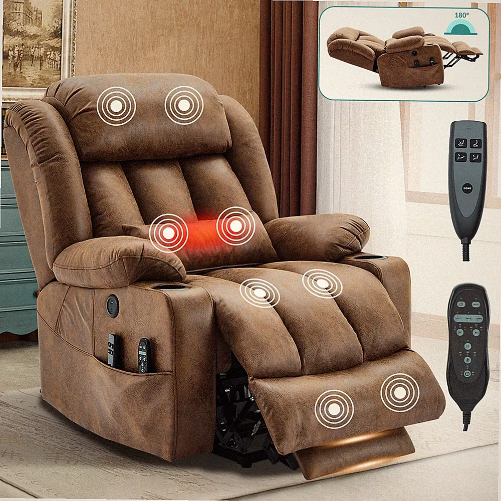 Oversized Lay Flat Dual Motor Power Lift Recliner w/ Heat Massage Electric Chair