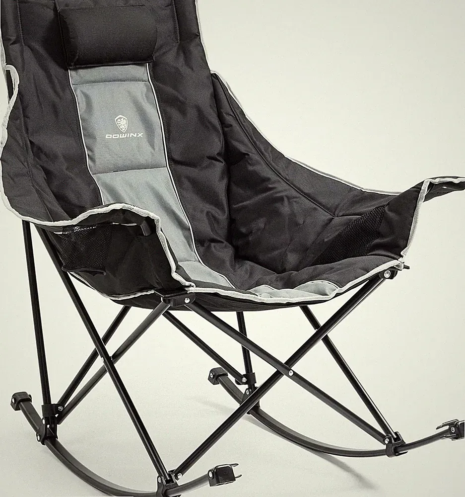 Oversized Padded Rocking Camping Chair with Headrest & Carry Bag, Grey