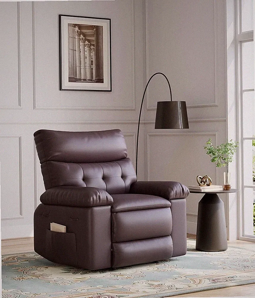 Oversized Recliner Chair - PU Leather Manual Recliner for Adults, Comfy Reclinin