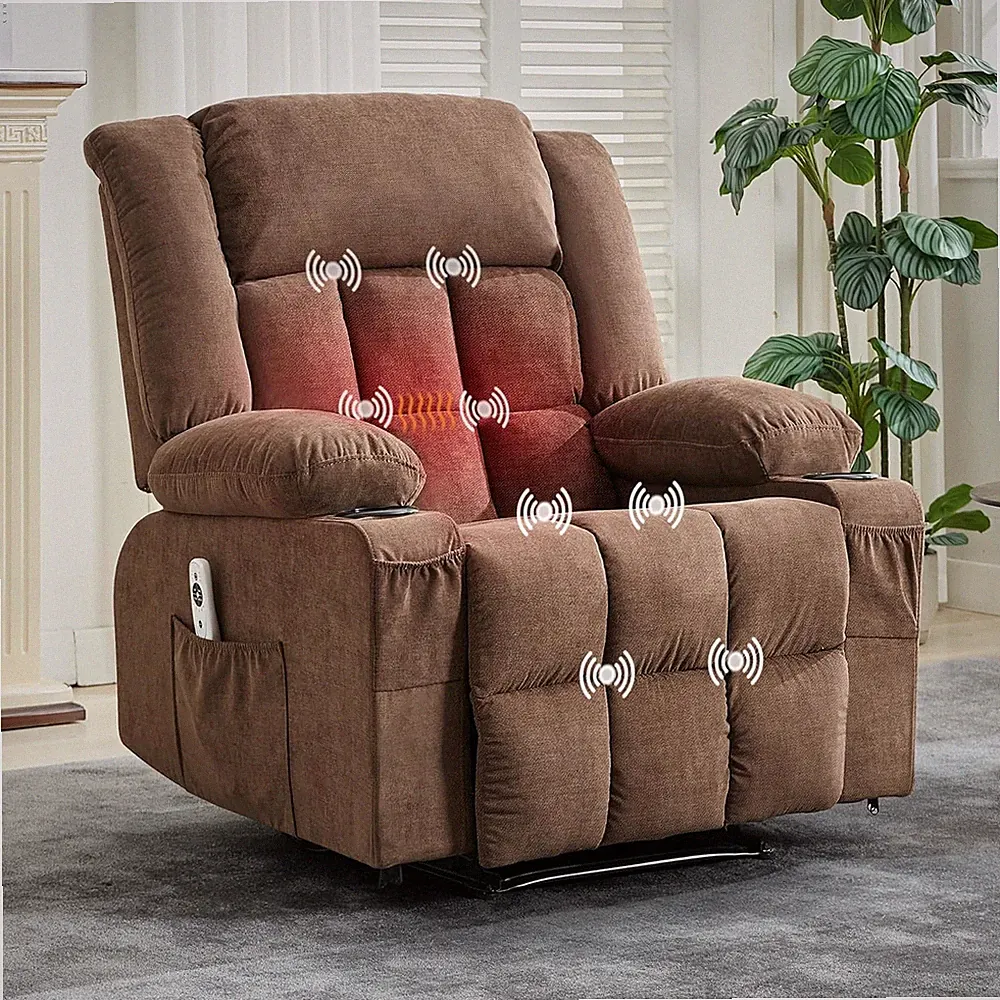 Oversized Recliner Chair with Heat Massage, Sofa w/ Side Pockets & Cups