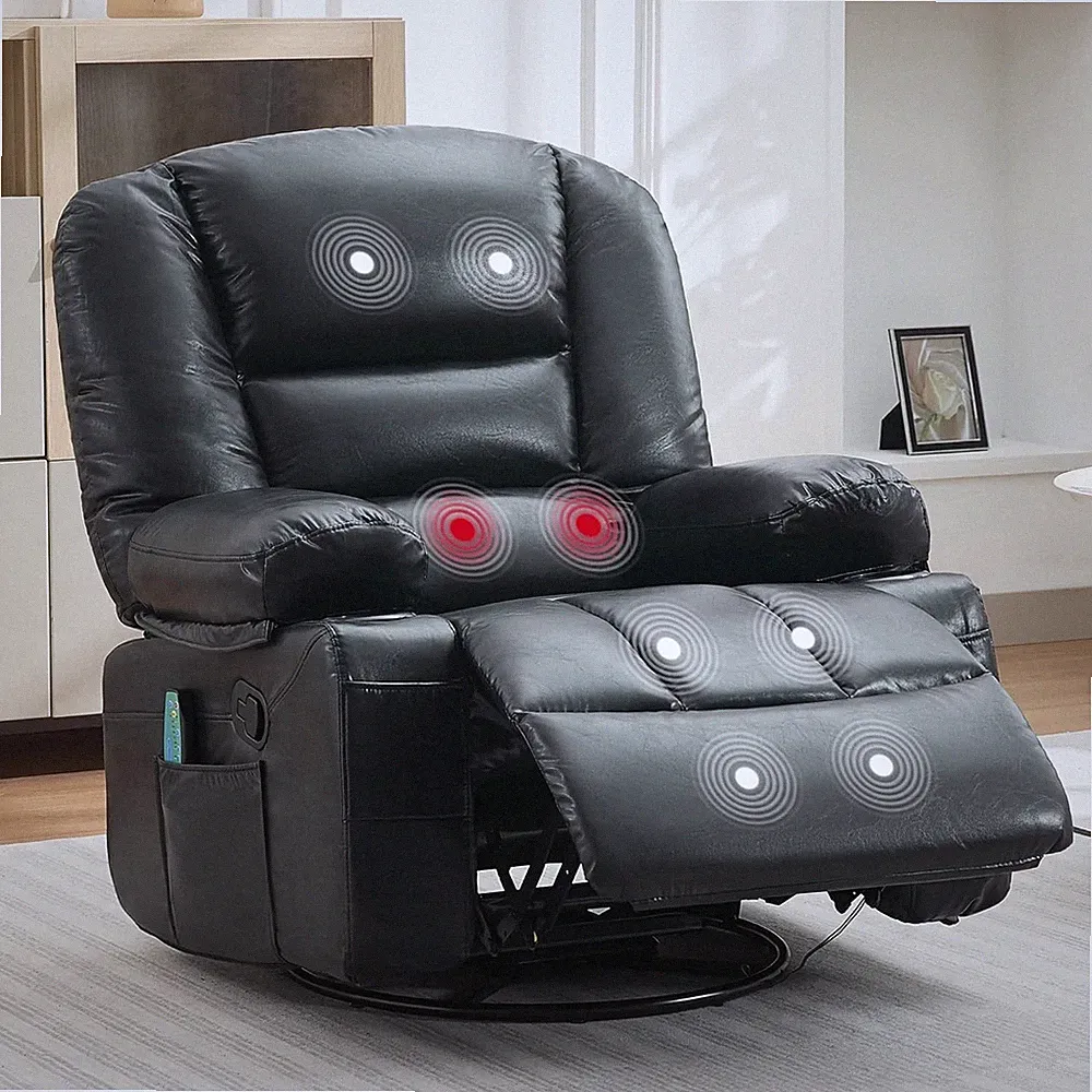 Oversized Recliner Chair with Vibration Massage Heat 360° Swivel Rocker Chair