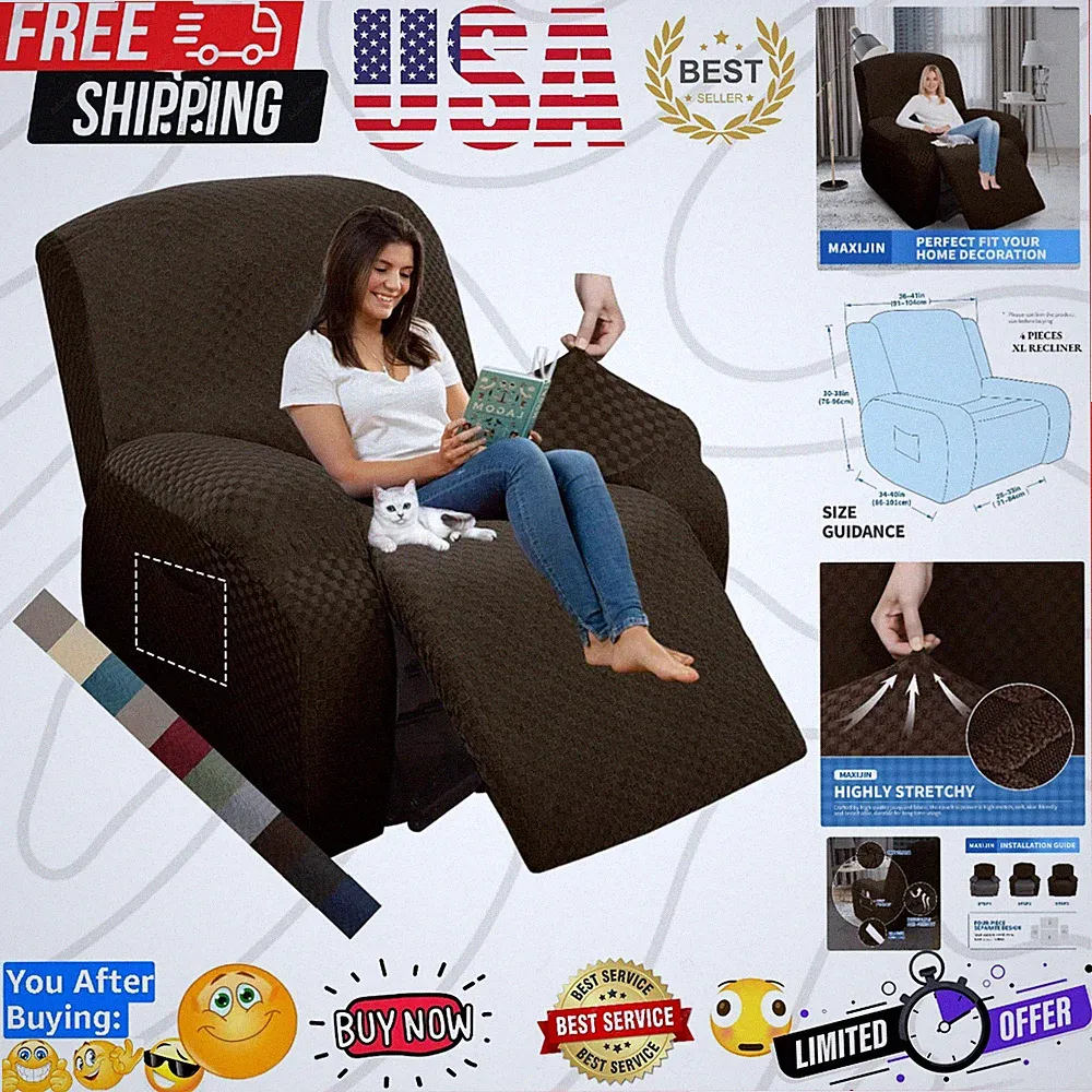 Oversized Recliner Covers That Stay in Place 4 Pieces Stretch Large Recliner...
