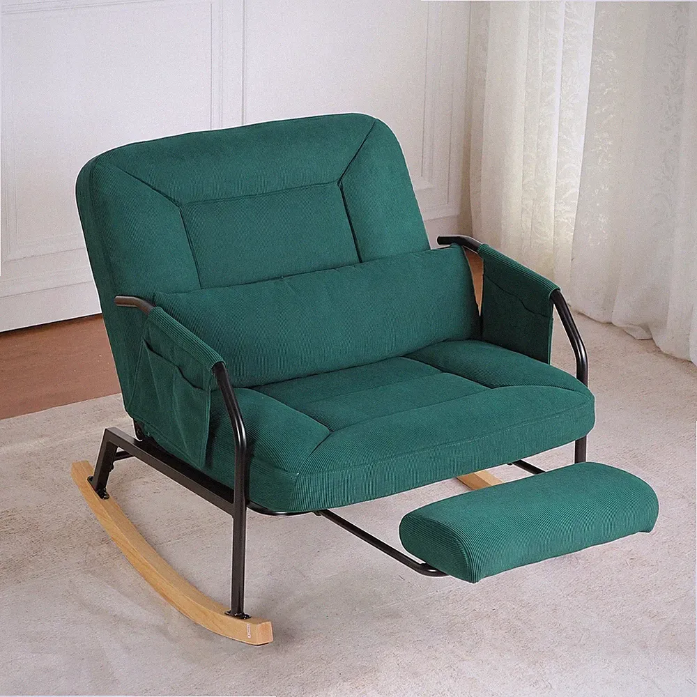 Oversized Reclining Rocking Chair with Foot Rest, 110°–160° Adjustable Backre...