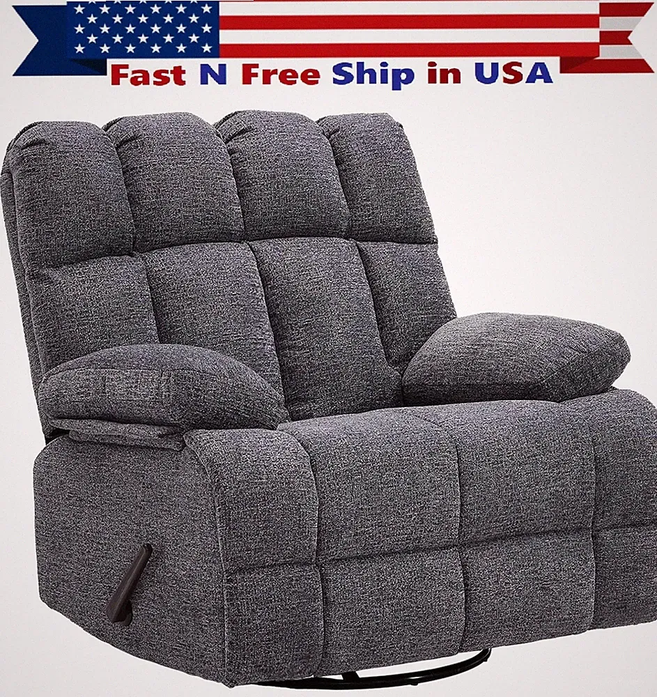 Oversized Rocker Recliner Chair for Big Men, Extra Wide Soft Grey Sofa