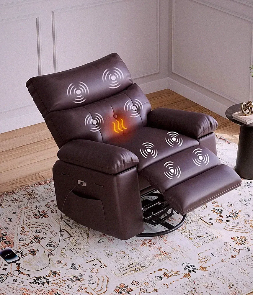 Oversized Swivel Rocker Recliner Chair with Heat&Massage,PU Leather Power Glider