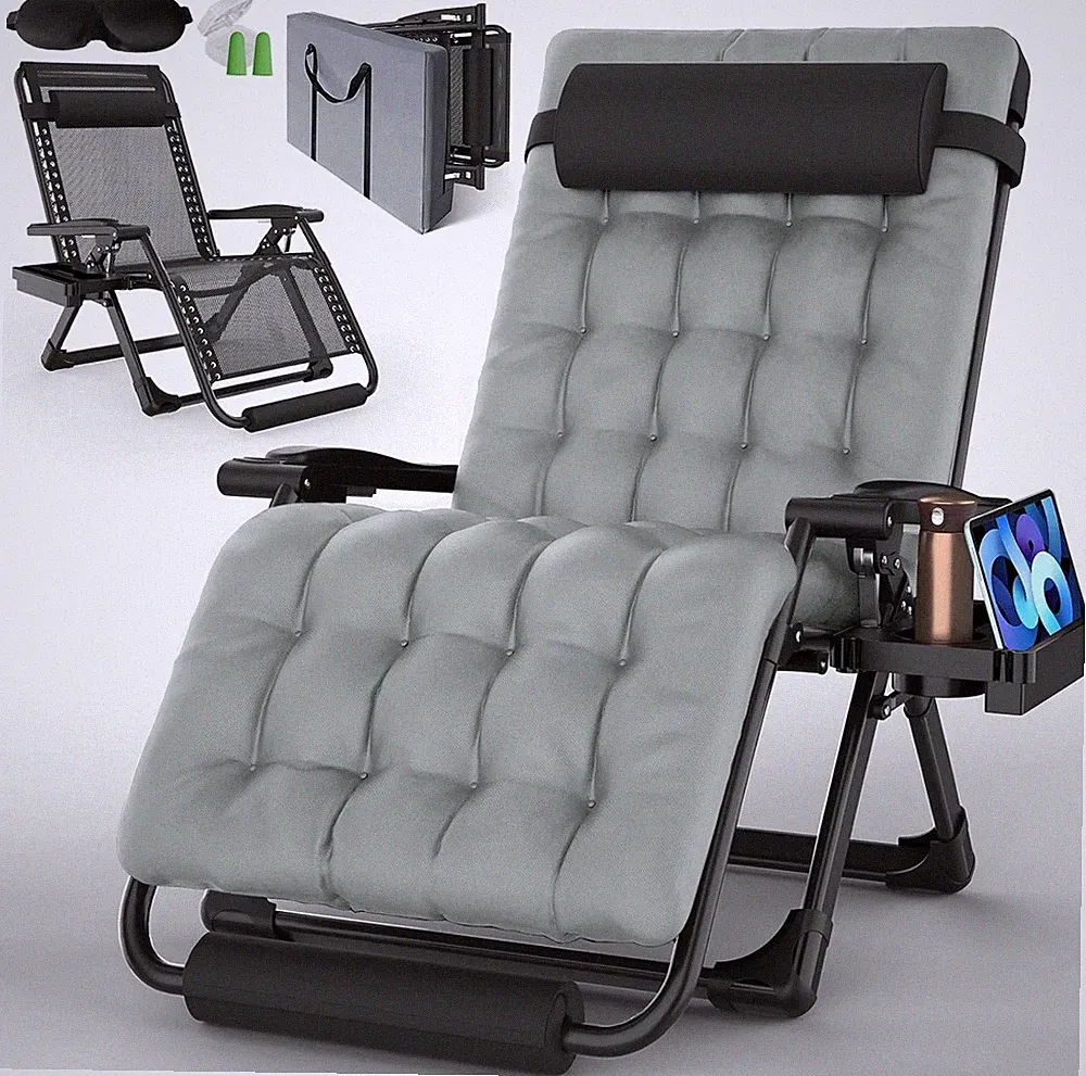 Oversized Zero Gravity Chair, 33In XXL Padded Lounge Chair, Recliner Chair