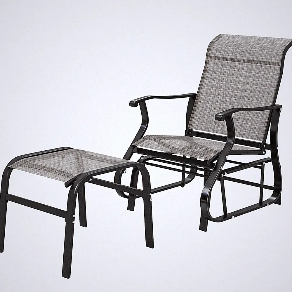 Patio Glider Chair with Ottoman 2Pcs Set Outdoor Steel Mesh Lounge Seat 264lbs