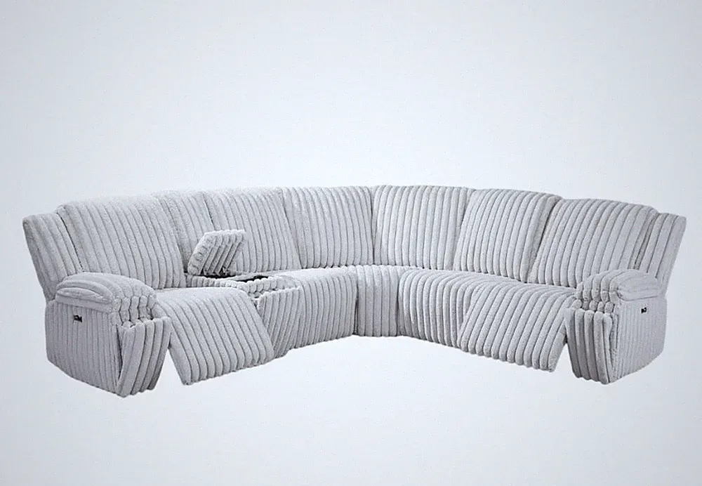 Pelle Collection Power Reclining Sectional Sofa L Shaped Center Console Gray