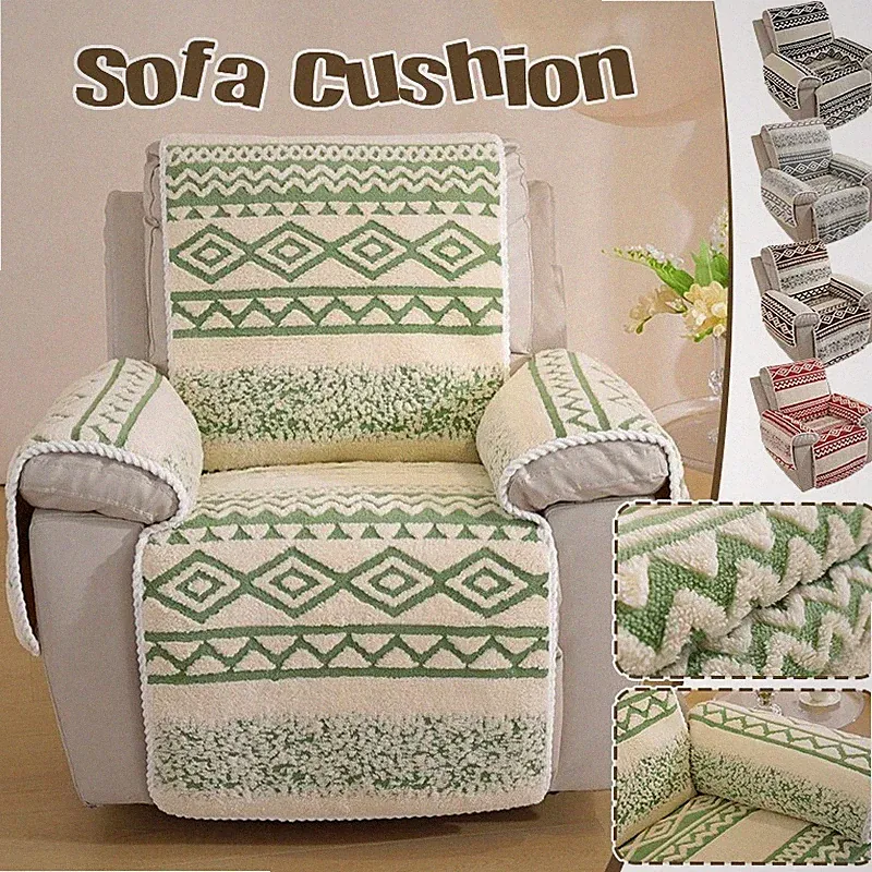 Plush All-Season Non-Slip Sofa Cover Cushion Recliner Electric First-Class Sofa