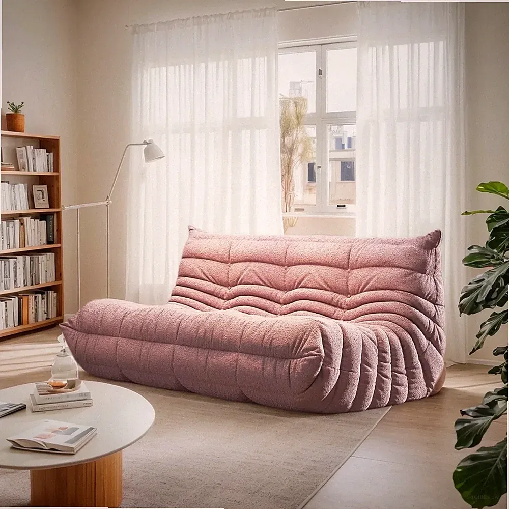 Plush Oversized Pink Floor Sofa 3 Seater Adult Togo Style Lounger Sponge-Filled