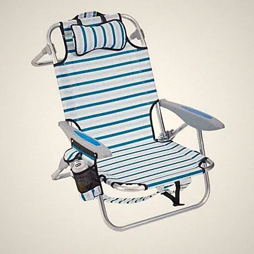 Portable Beach Chair for Adults, Outdoor Camping Chair Lay Flat White Striped