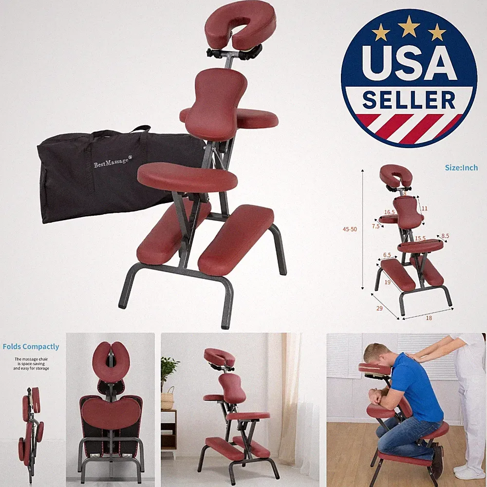 Portable Spa Massage Chair - Adjustable Face Cradle, Burgundy - Foldable Design