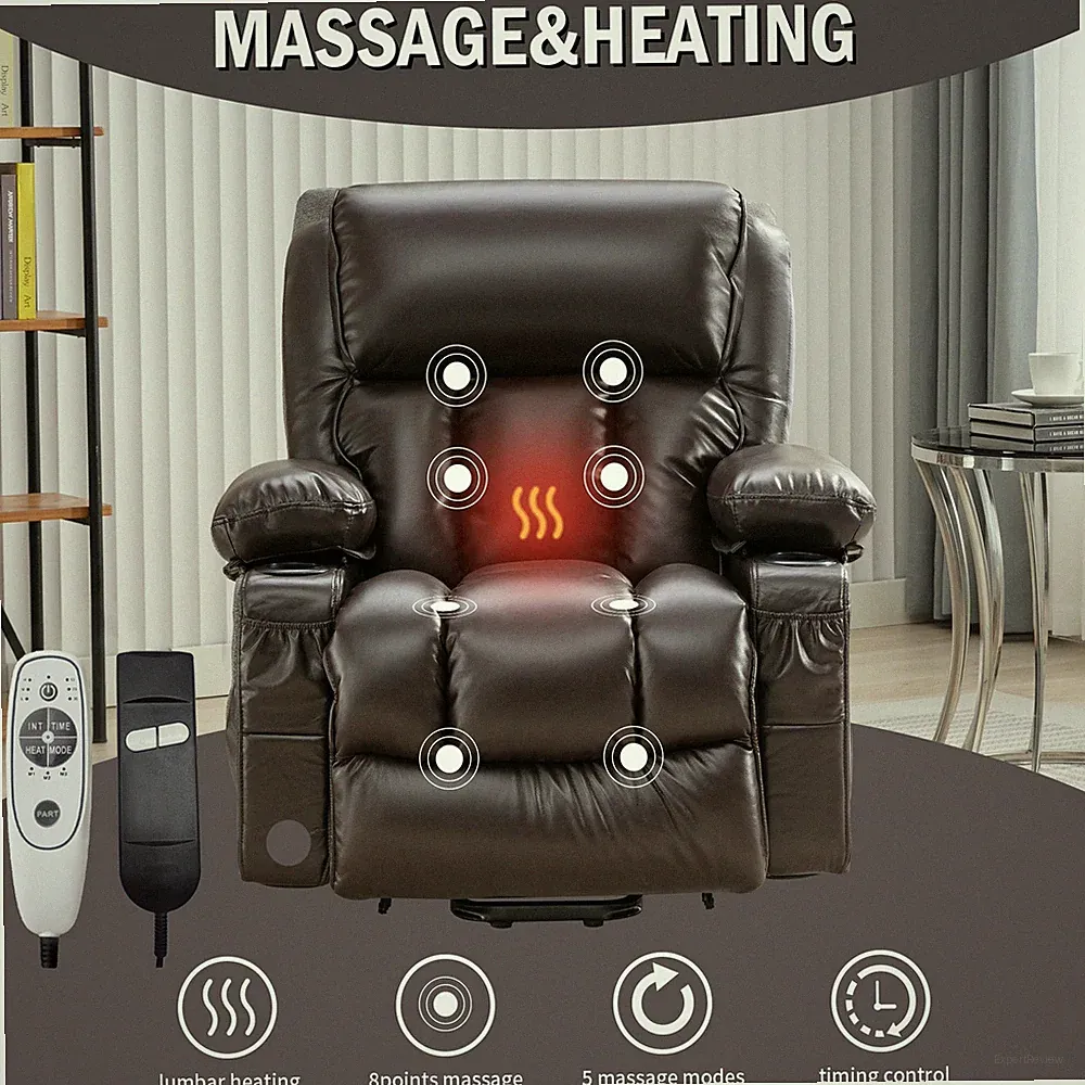Power Electric Lift Chair Breathable Leather Recliner Chair w/ Massage & Heat