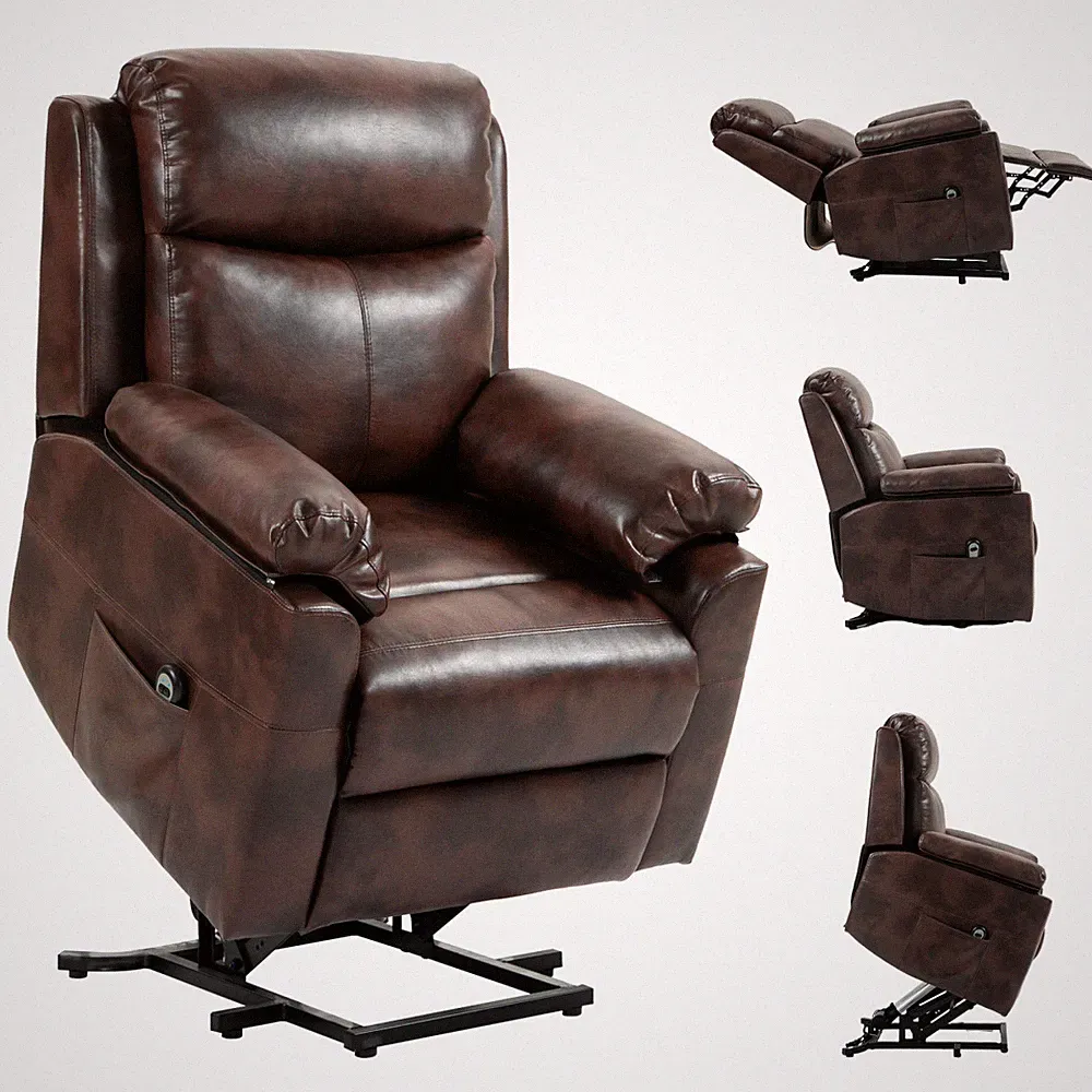 Power Lift Recliner Chair Dark Brown PU Leather Electric Riser 83x89x102cm 120kg