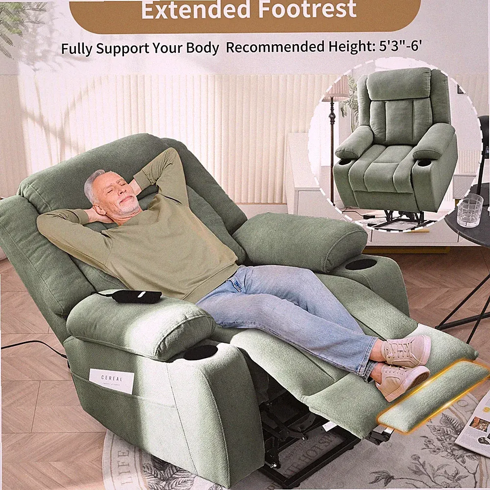 Power Lift Recliner Chair for Elderly Extended Footrest Electric Sofa Cup Holder