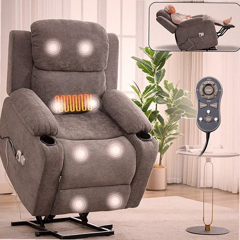 Power Lift Recliner Chair Heavy Duty Massage Chair w/Lumbar Heating for Elderly