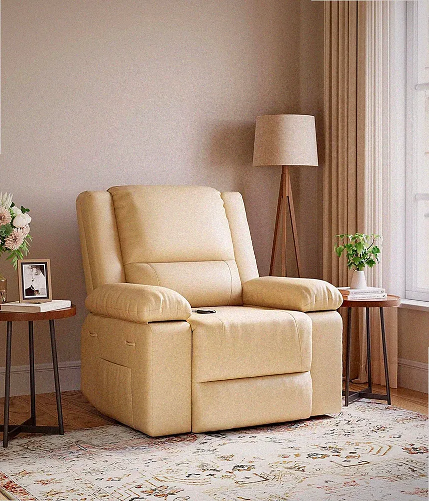 Power Lift Recliner Chair –PU Leather with Massage & Heat, Extra Wide 26.8" Seat