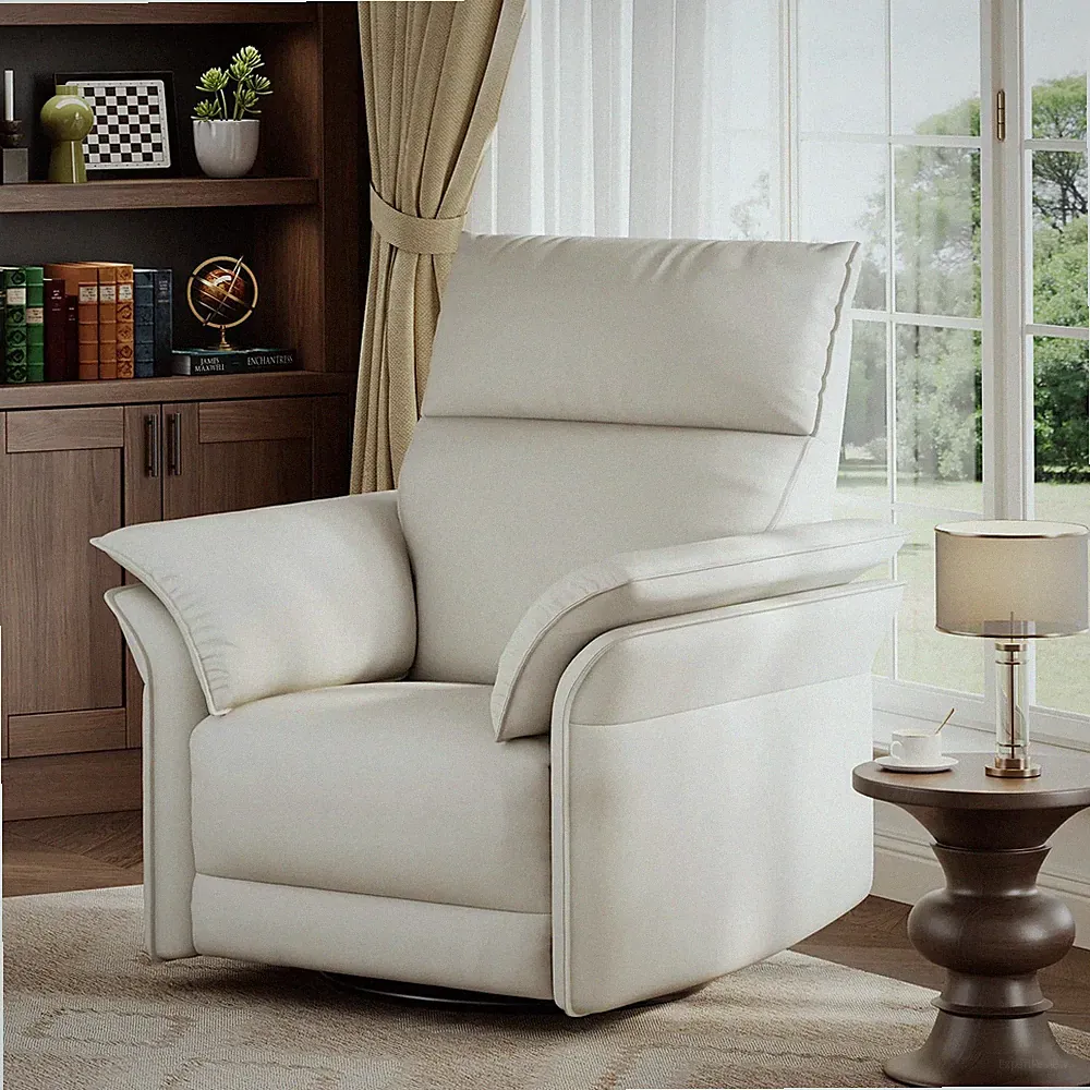 Power Recliner Chair Swivel Glider Upholstered Faux Leather Nursery Rocker Re...