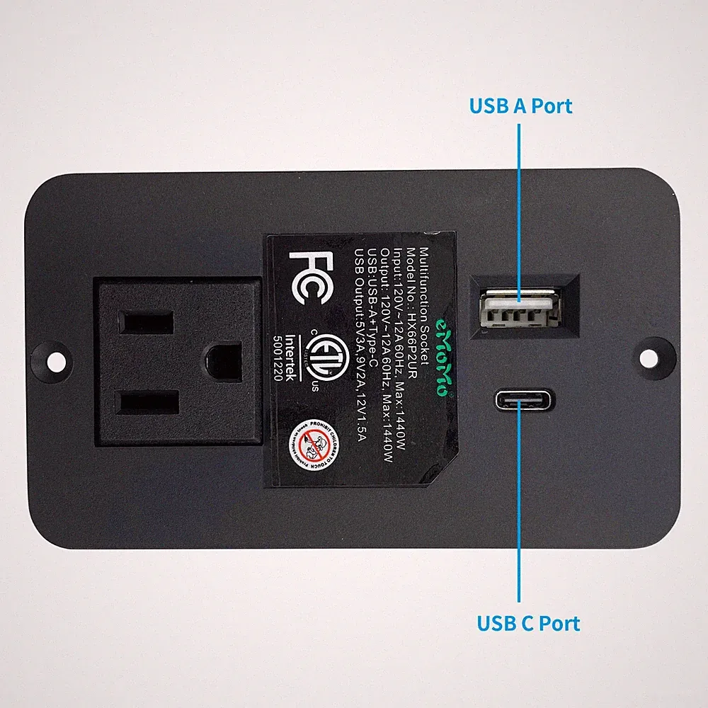 Power Recliner Emomo Single Outlet Recessed Power Strip HX66P2UR with USB A C