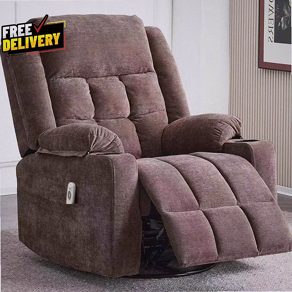 Power Swivel Rocker Recliner Chair Massage Heat USB Type-C Electric Glider
