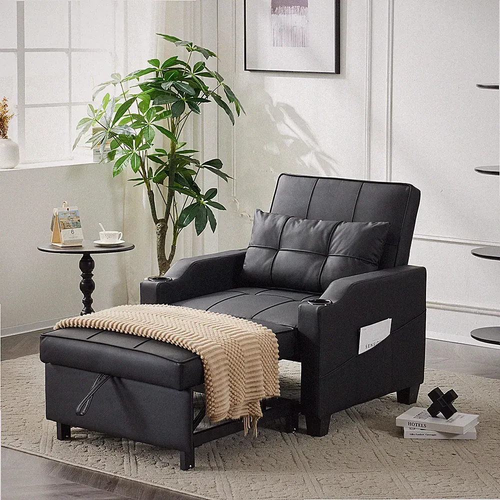 Pull Out 3-in-1 Convertible Sleeper Chair Sofa Bed w/ USB Ports for Living Room