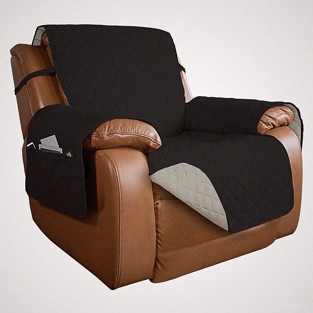 PureFit Reversible Quilted Oversized Recliner Large Recliner, Black/Beige