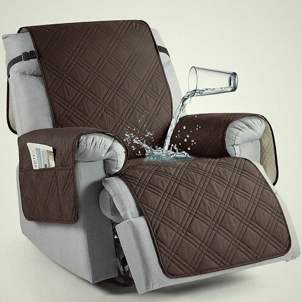 Recliner Chair Cover Waterproof Oversized 30in Pocket Strap Chocolate Pet Kid