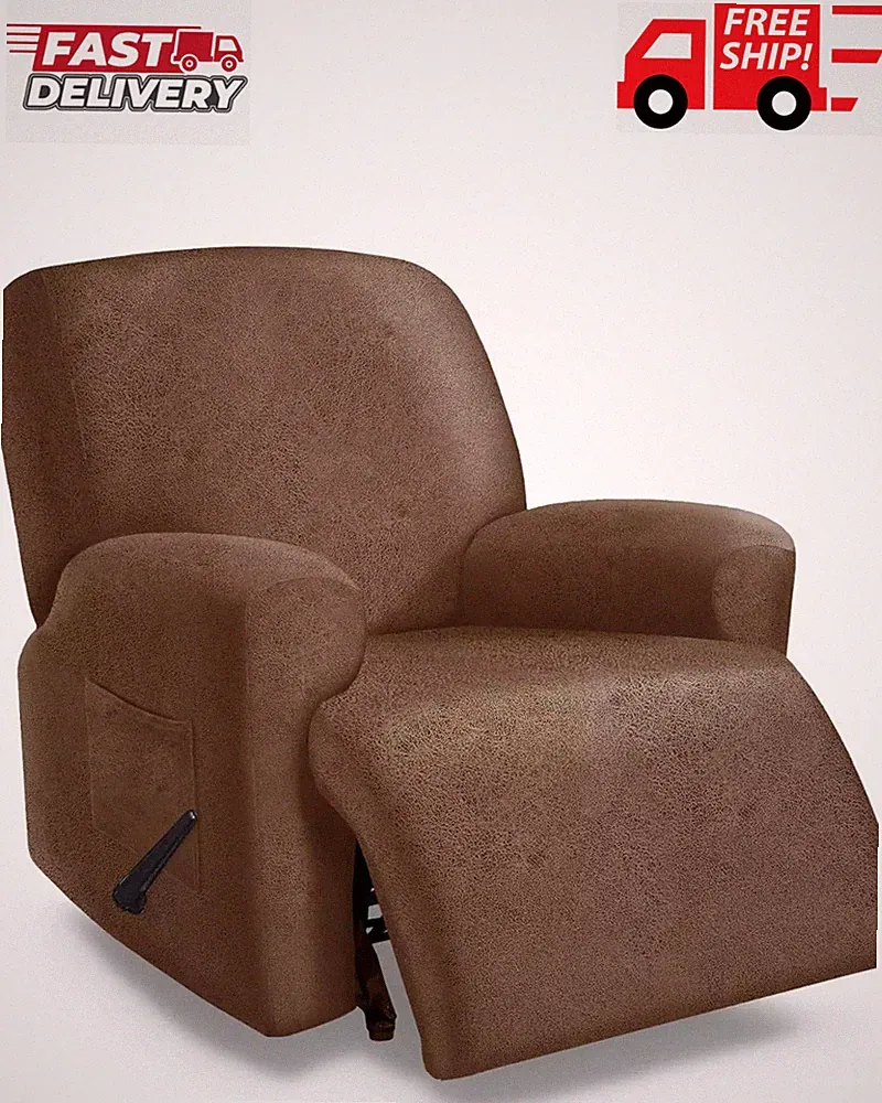 Recliner Chair Covers - 4 Pieces Leather Like Large 1 Seater 02-chocolate