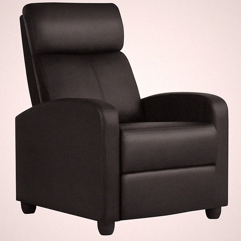 Recliner Chair Leather Modern Single Reclining Sofa Home Theater Seating Black
