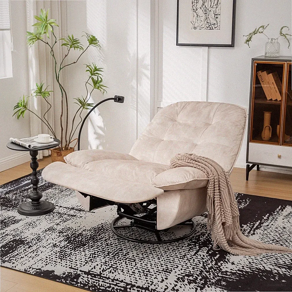Recliner Chair with Swivel & Glide Velvet Upholstered Lounge Rocker w/ Footrest