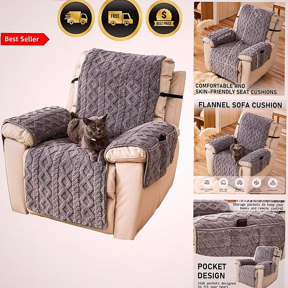 Recliner Cover for Lazy Boy Chair Protectors Washable Quilted 23In Gray
