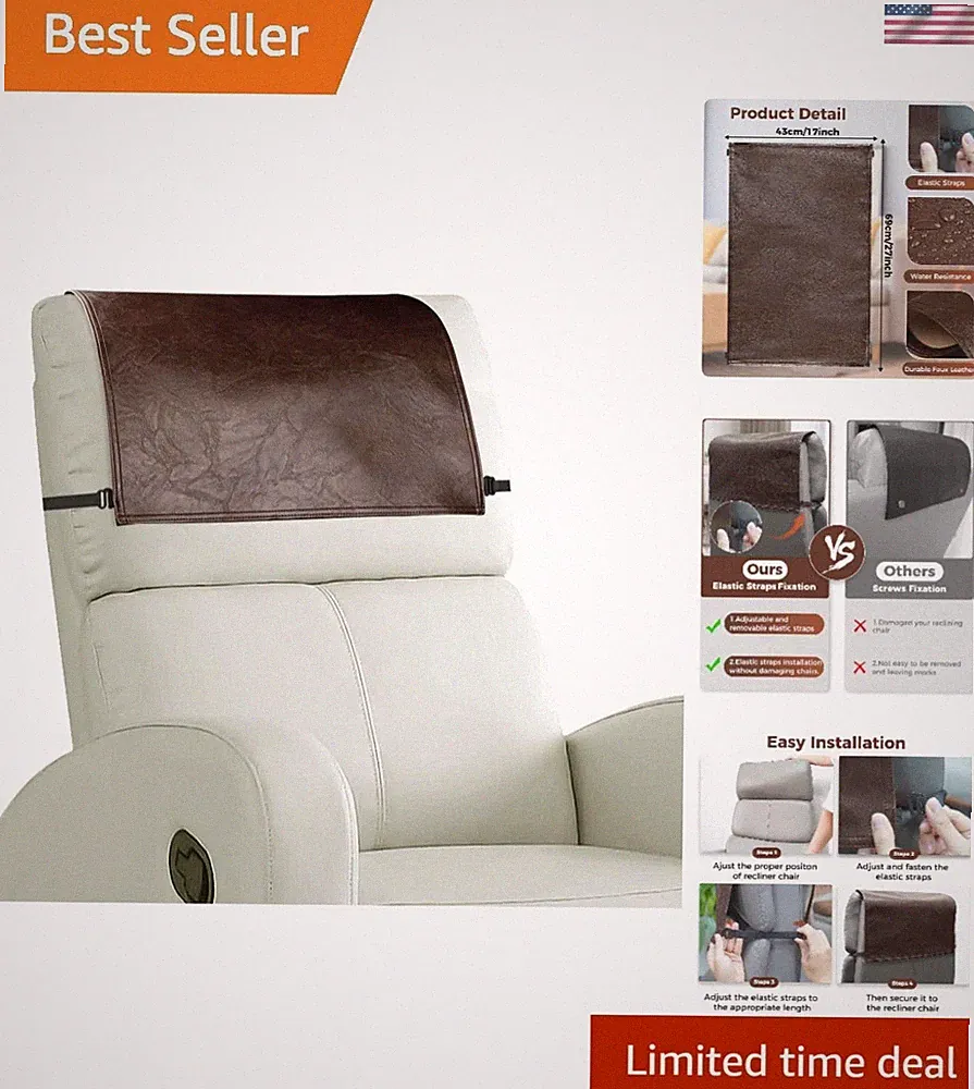 Recliner Headrest Cover Faux Leather Protector for Small Chairs Sofa Decor