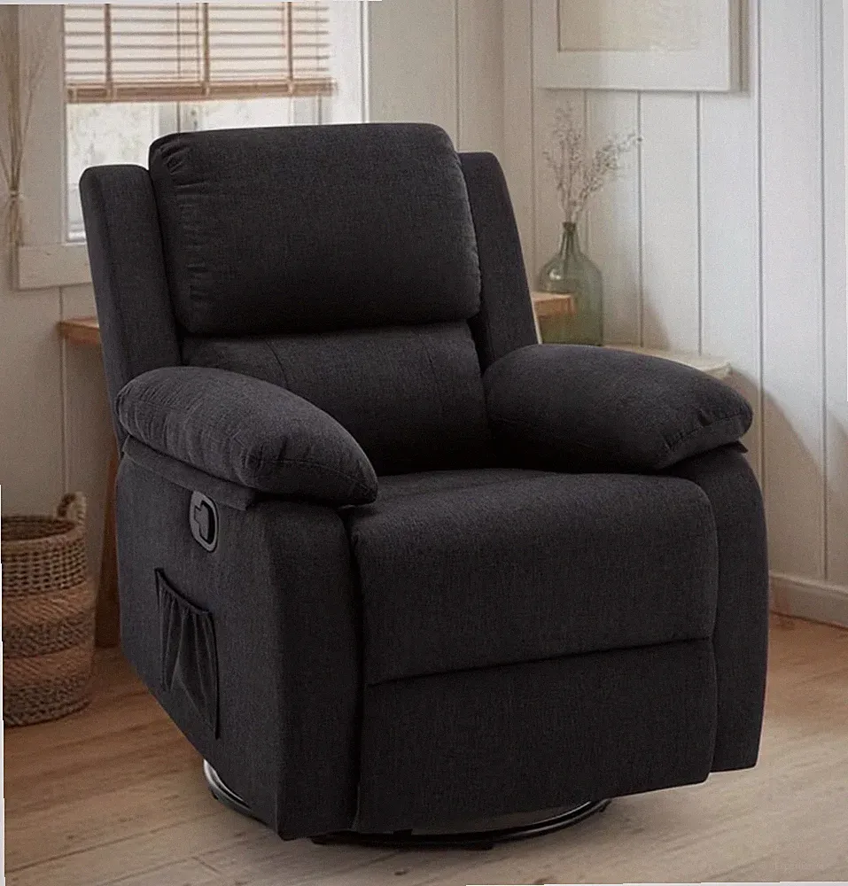 Recliners, Upholstered Fabric Gliding Recliners with Side Pockets, 360-Degree