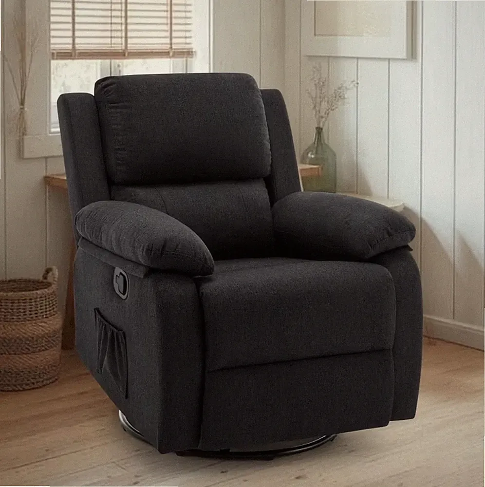 Recliners, Upholstered Fabric Gliding Recliners with Side Pockets, 360-Degree