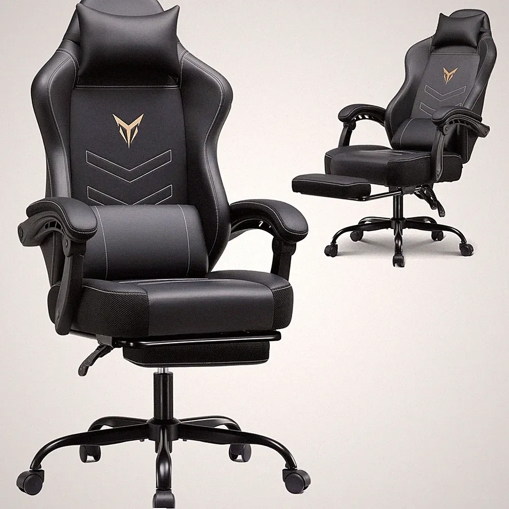 Reclining Gaming Chair with Footrest & Headrest - Stylish Black Office Chair