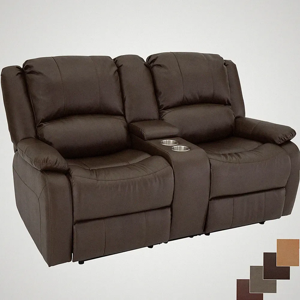 RecPro Charles 67" Double RV Wall Hugger Recliner Sofa With Console Chestnut