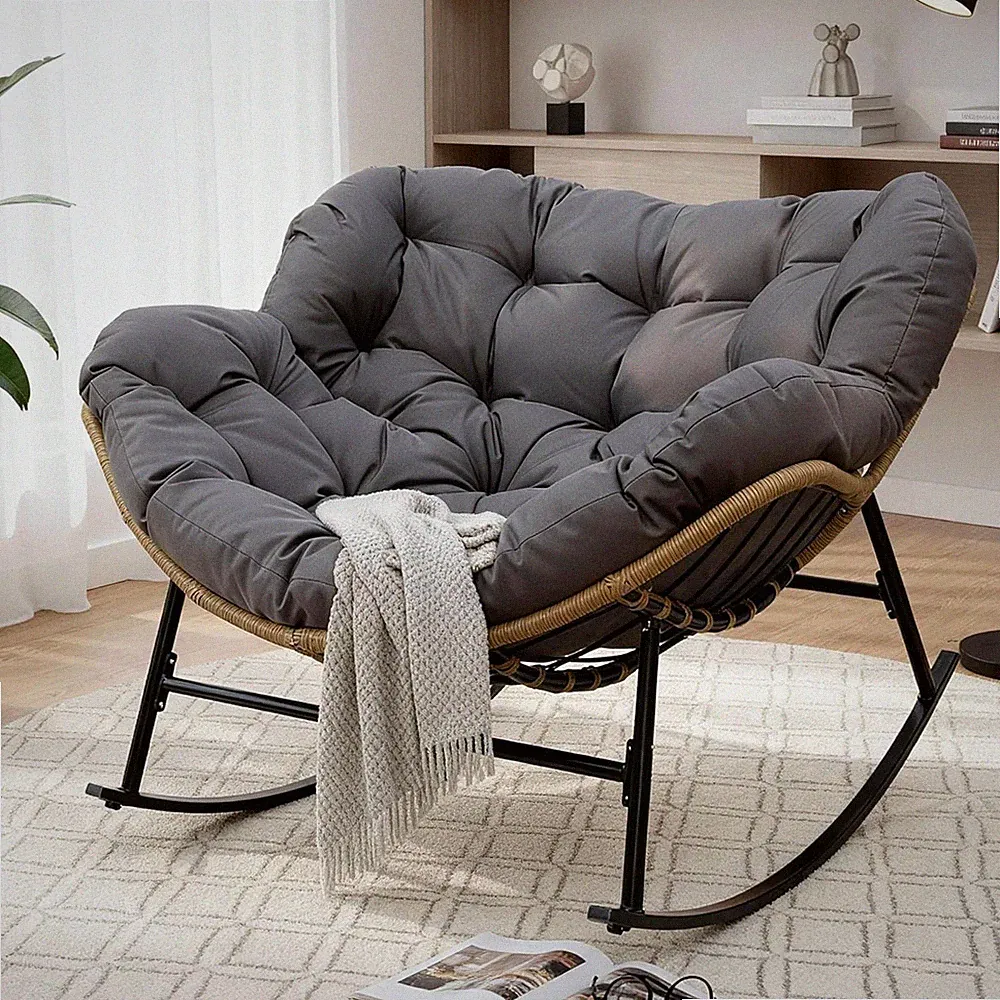 Rocking Chair Modern Large Reading Lounge Recliner Cushion Comfy Big Wicker 450