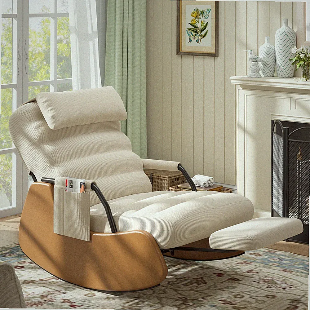 Rocking Chair,Nursery Rocking Chairs with Soft Seat and Headrest Corduroy Fabric