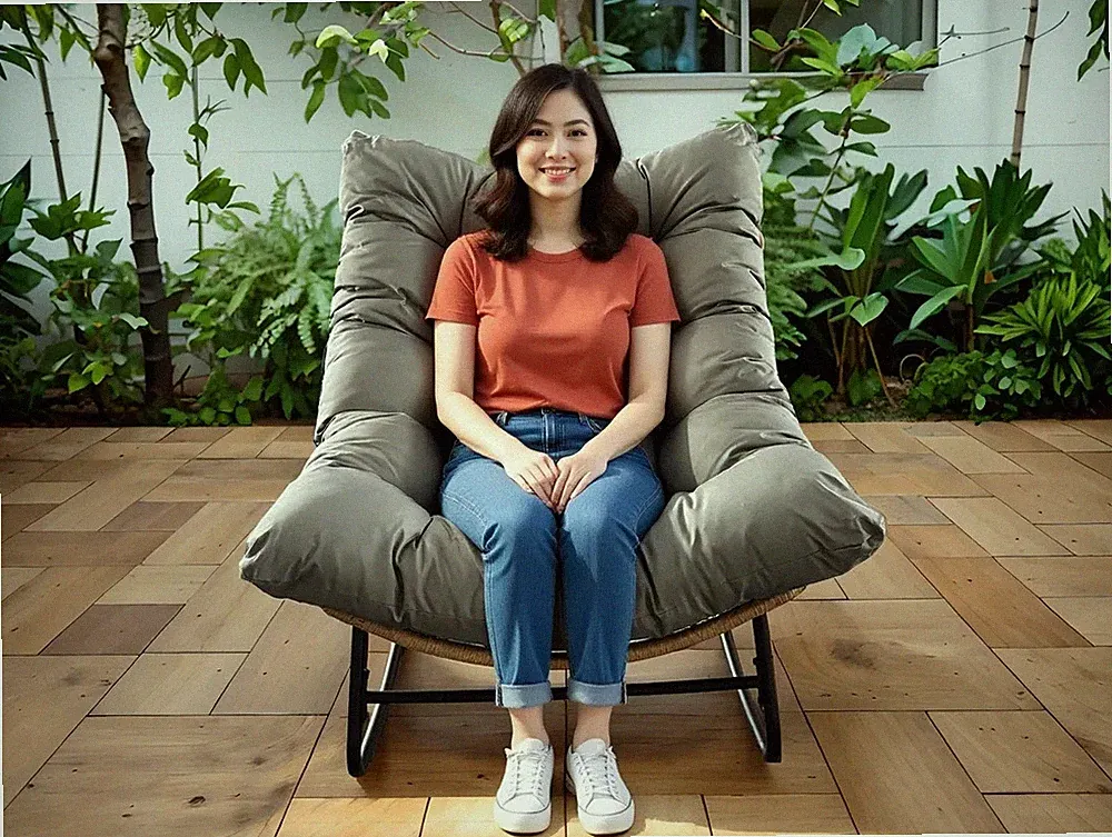 Rocking Chair Oversized Patio PE Wicker Egg Chair with Removable Cushion UK