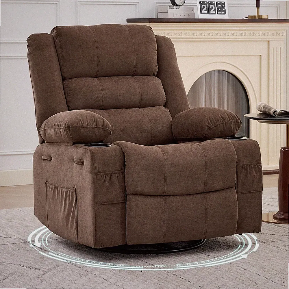 Rocking Recliner Chair for Adults Wide 360° Swivel Rocker Recliner with Cup H...