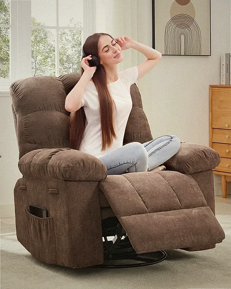 Rocking Recliner Chair Upholstered Fabric 360° Swivel Rocker Chair Deep Seat