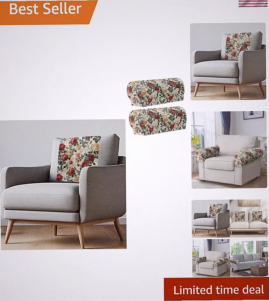 Rose Sofa Headrest Cover Set for Recliner Sofa Armrest Protector Slipcover