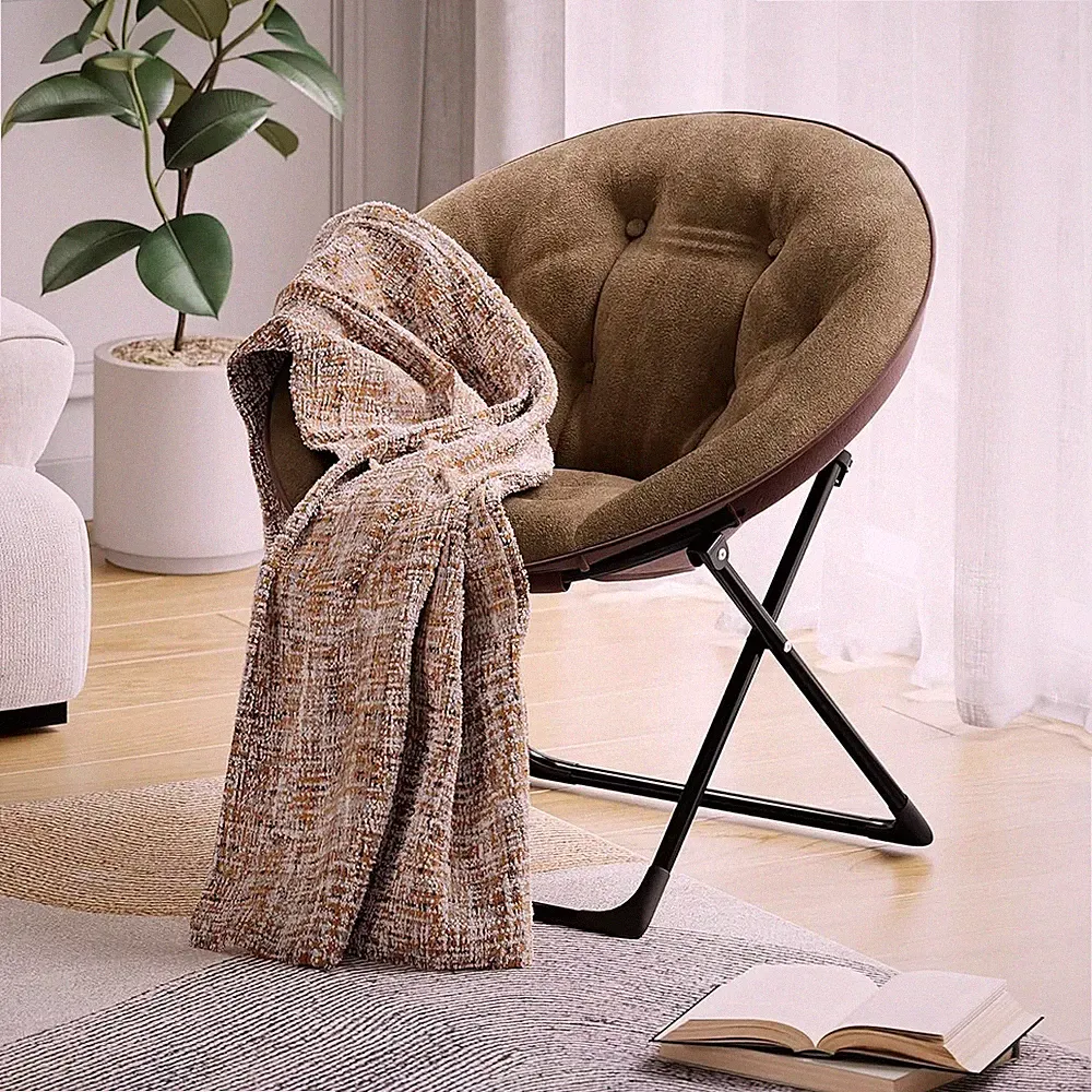 Saucer Folding Reading Lounge Chair, XL Foldable Lounge Chair X-Large, Brown