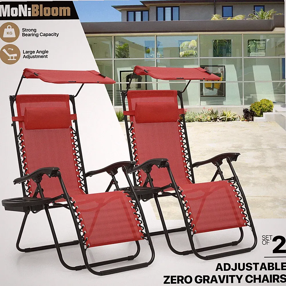 Set of 2 Patio Zero Gravity Chair Folding Canopy Sunshade Beach Lounge Recliner