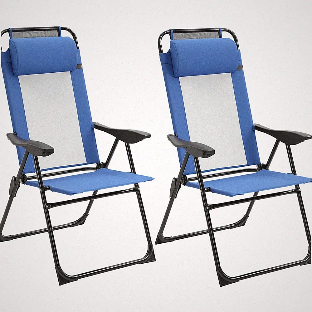 Set of 2 Portable Folding Recliner Outdoor Patio Adjustable Backrest, Blue