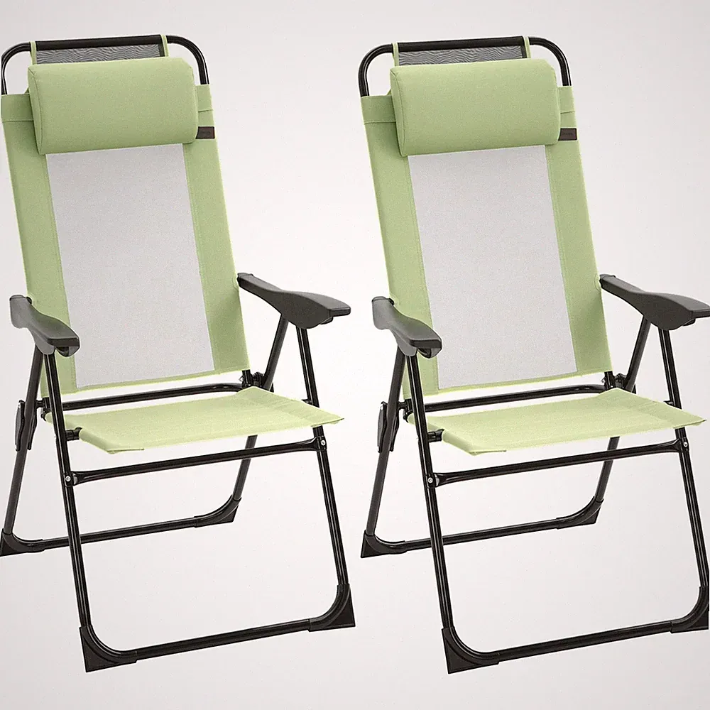 Set of 2 Portable Folding Recliner Outdoor Patio Adjustable Backrest, Green